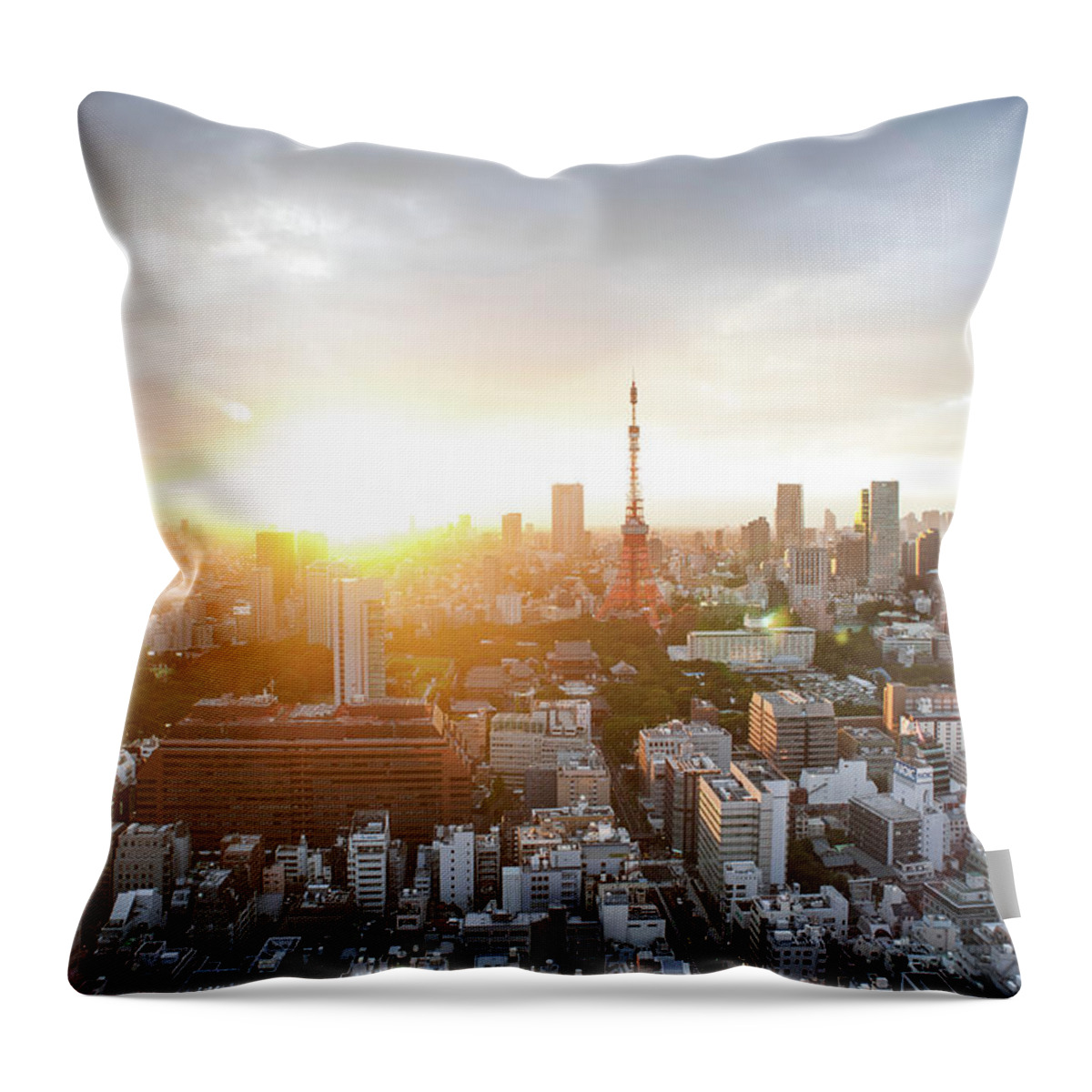 Tokyo Tower Throw Pillow featuring the photograph Sunset From The Wtc by Timothy Buerger / Timdesuyo.com