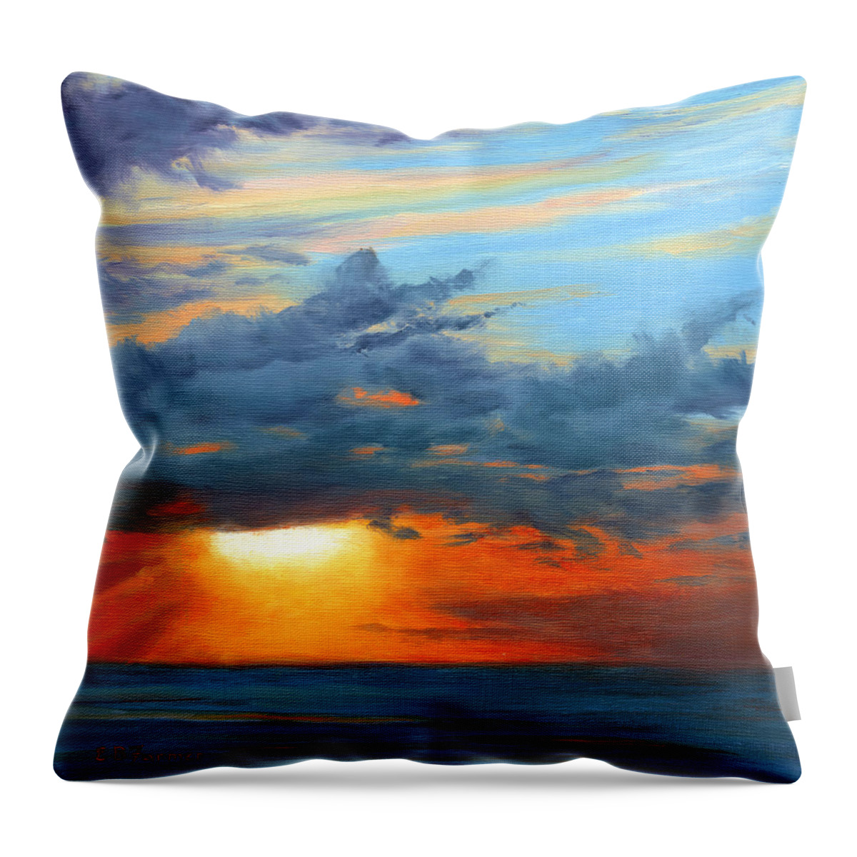Sun Throw Pillow featuring the painting Sunset I, Grand Caymen Island by Elaine Farmer