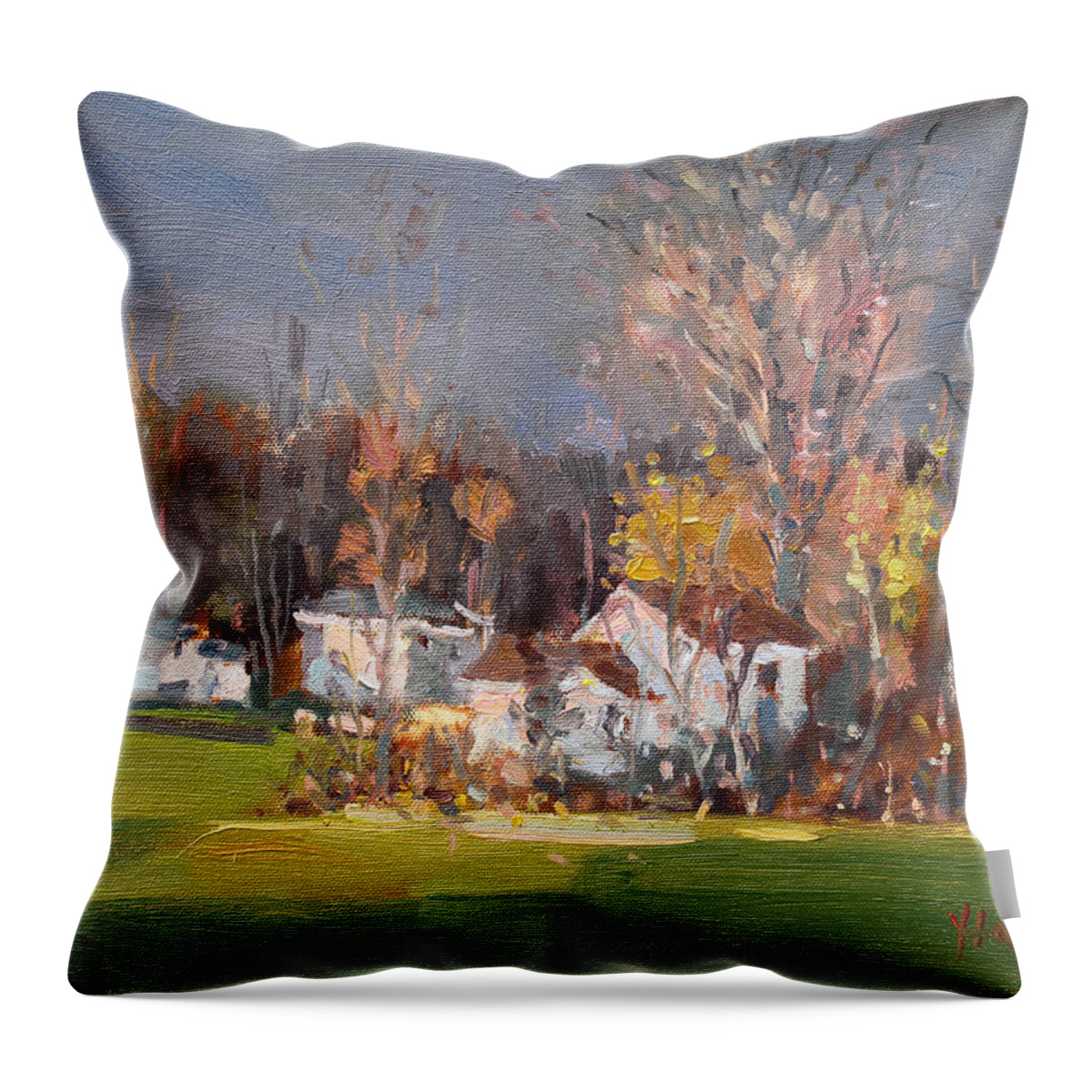 Sunset Light Throw Pillow featuring the painting Sunset Light by Ylli Haruni