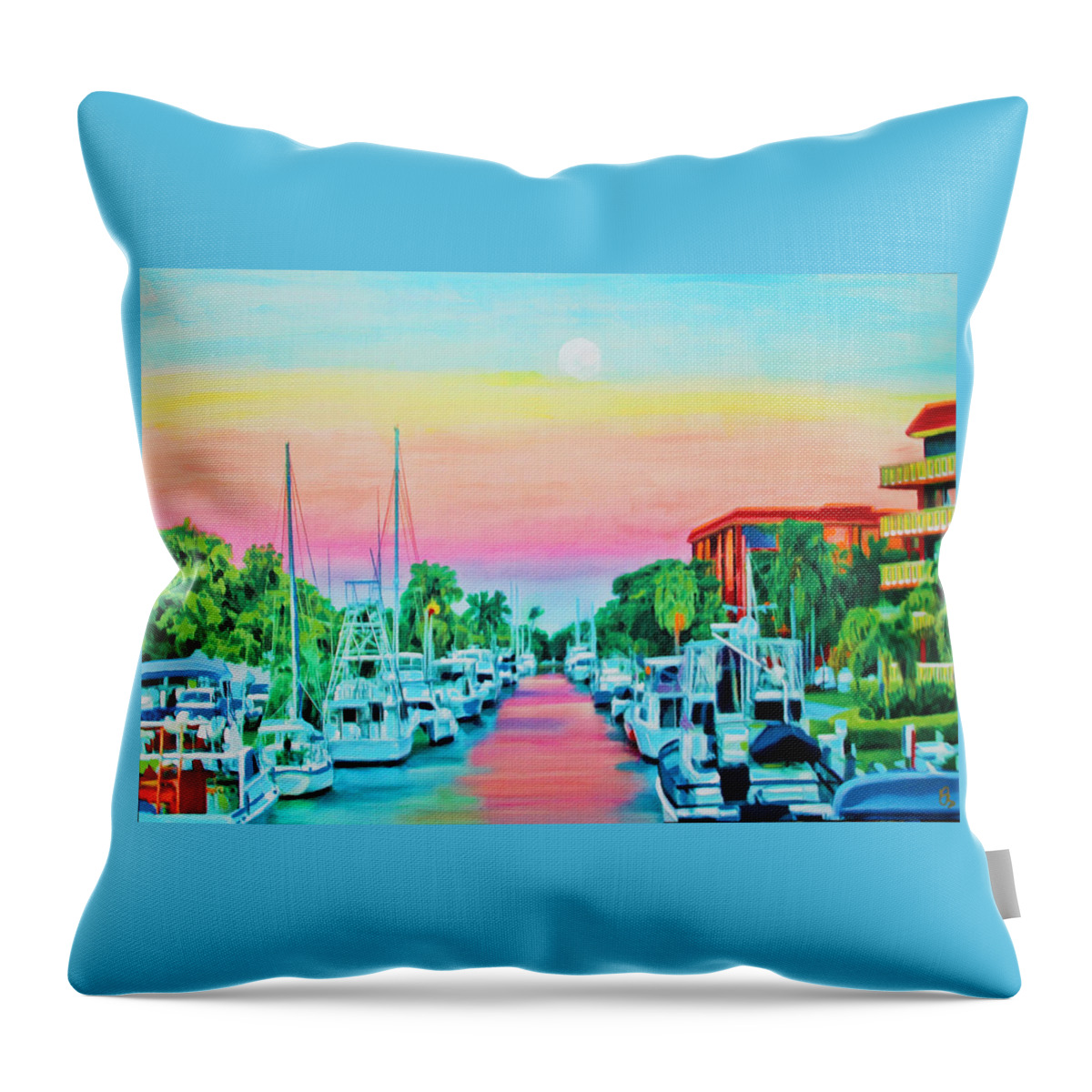 Sunset Throw Pillow featuring the painting Sunset On The Canal by Deborah Boyd