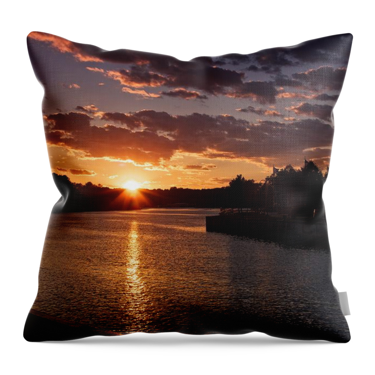 Baldwinsville Throw Pillow featuring the photograph Sunset on the River by Dave Files