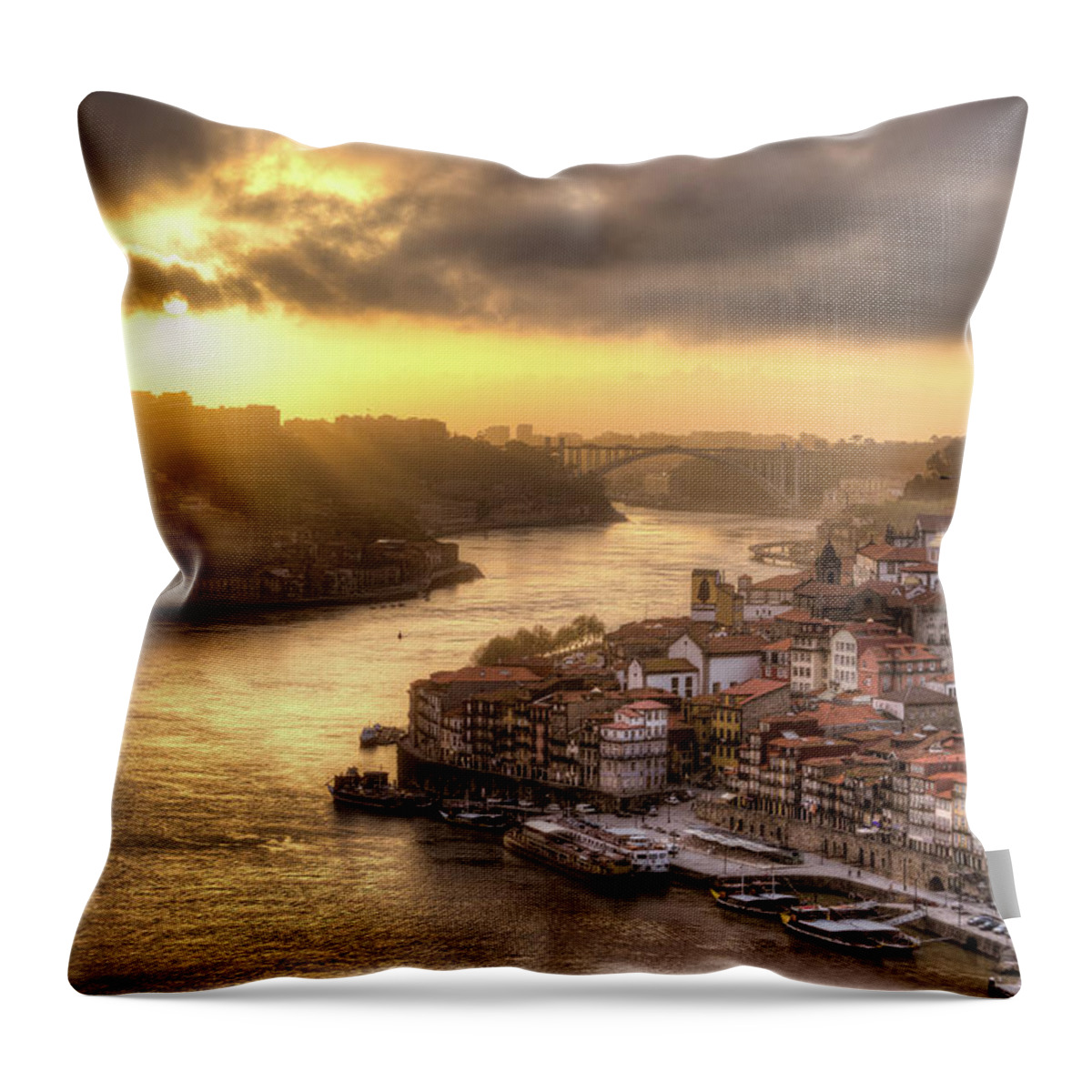Tranquility Throw Pillow featuring the photograph Sunset Over Porto, Portugal by Maximilian Müller