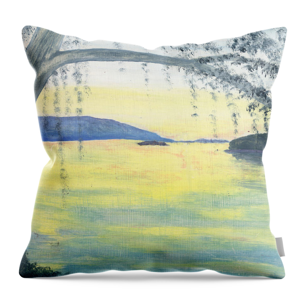 Landscape Throw Pillow featuring the painting Sunset over Water by Stephanie Grant