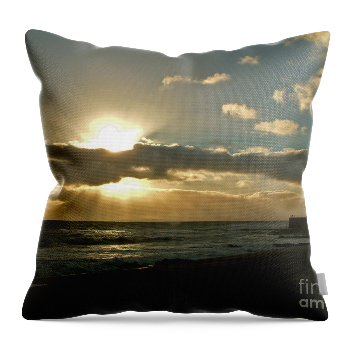 Portrhleven Throw Pillow featuring the photograph Sunset Porthleven Cornwall summer 2005 by Simon Kennedy