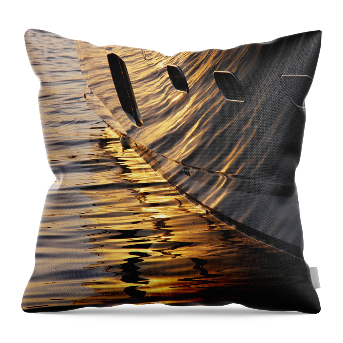 Nautical Throw Pillow featuring the photograph Sunset Reflections With Boat No 1 by Ben and Raisa Gertsberg