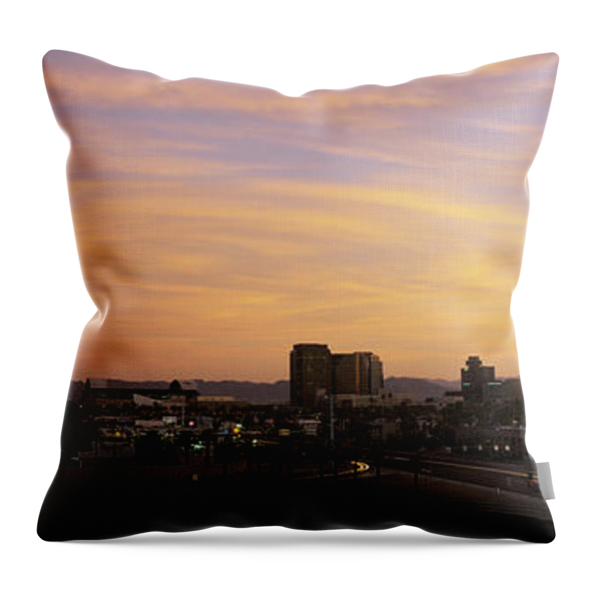 Photography Throw Pillow featuring the photograph Sunset Skyline Phoenix Az Usa by Panoramic Images