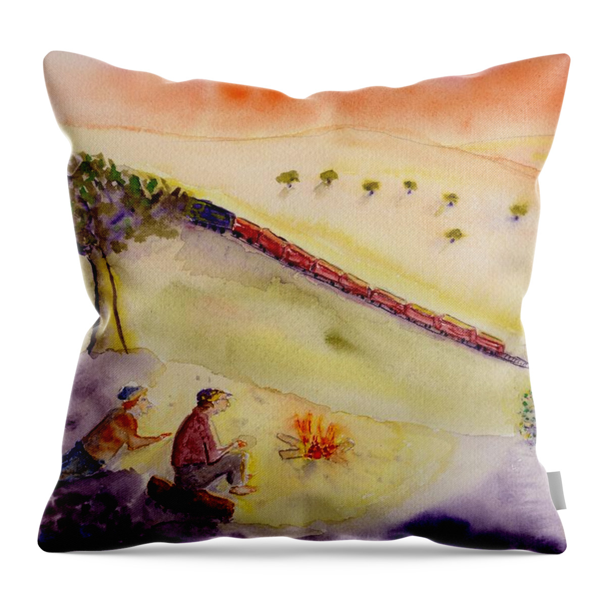 Jim Taylor Throw Pillow featuring the painting Sunset Train by Jim Taylor
