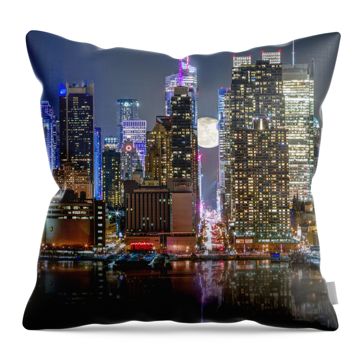 42nd Street Throw Pillow featuring the photograph Super Moon at 42nd street by Eduard Moldoveanu