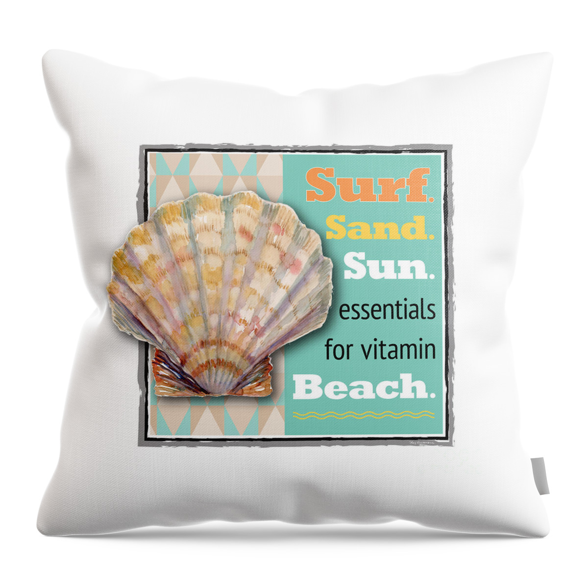 Horse Conch Throw Pillow featuring the painting Surf. Sand. Sun. essentials for vitamin Beach. by Amy Kirkpatrick