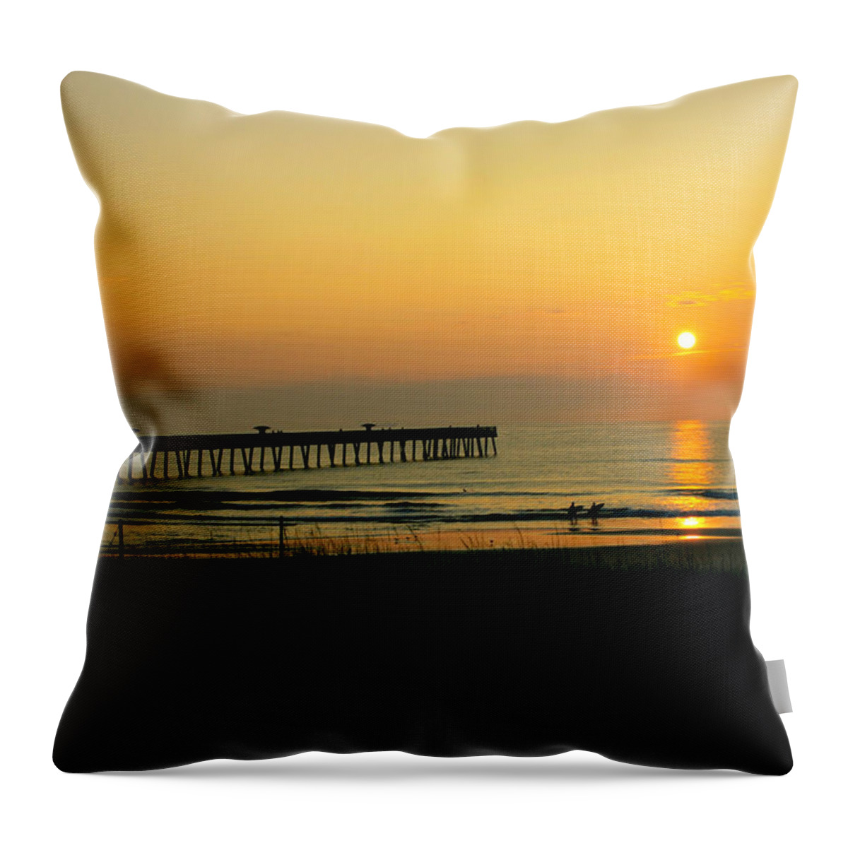 Ocean Throw Pillow featuring the photograph Surfers Sunrise by Susan McMenamin