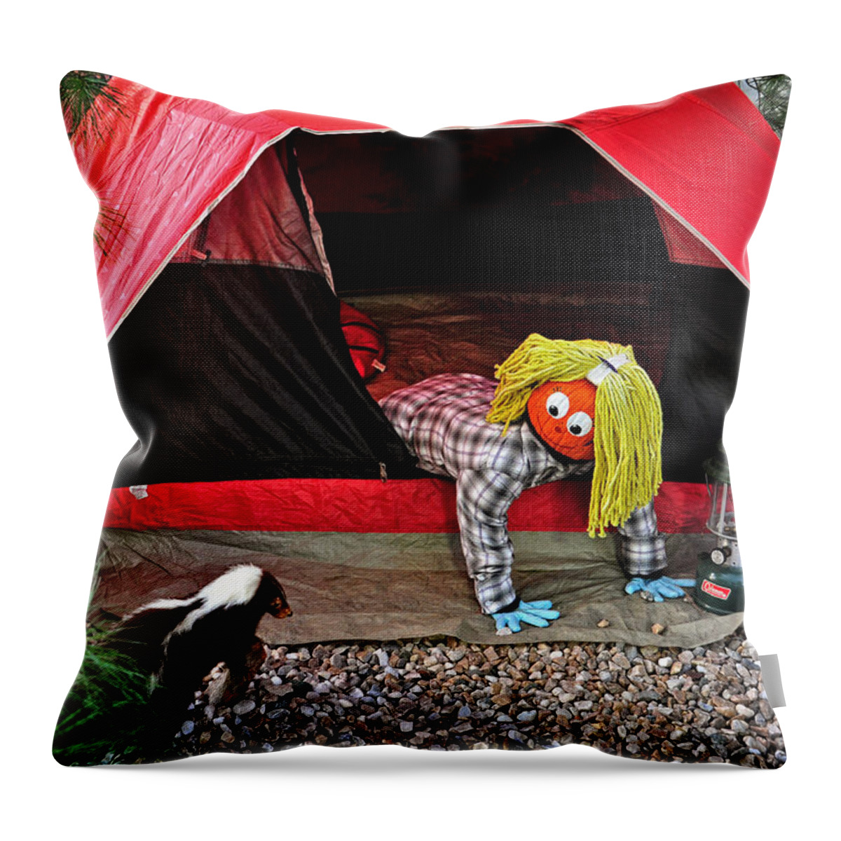 Camp Throw Pillow featuring the photograph Surprise Visitor by Mike Martin