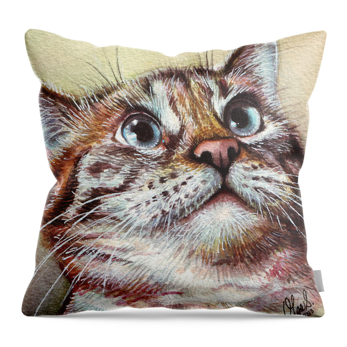 Kitty Throw Pillow featuring the painting Surprised Kitty by Olga Shvartsur