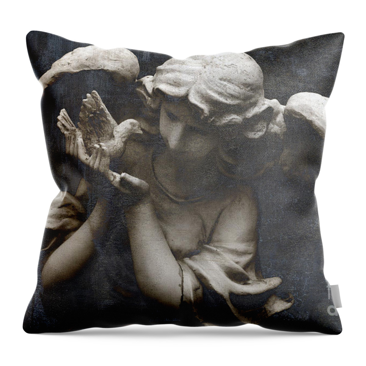 Angel Throw Pillow featuring the photograph Ethereal Guardian Angel With Dove of Peace by Kathy Fornal
