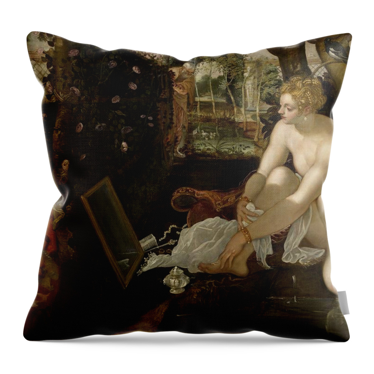 1555-1556 Throw Pillow featuring the painting Susanna and the Elders by Tintoretto
