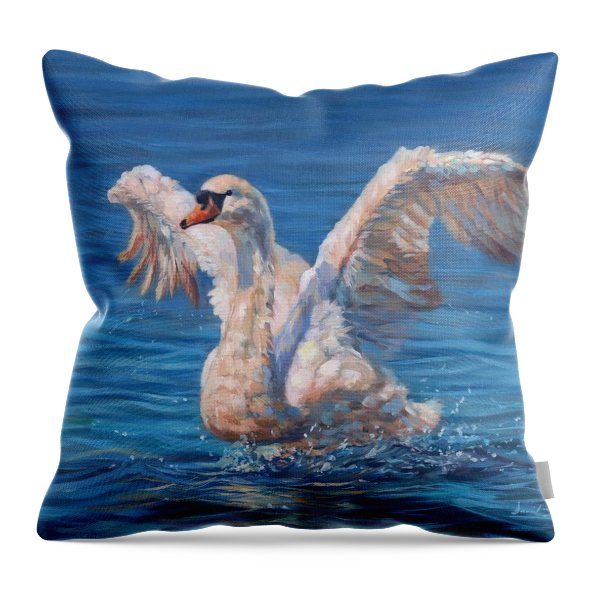 Swan Throw Pillow featuring the painting Swan by David Stribbling