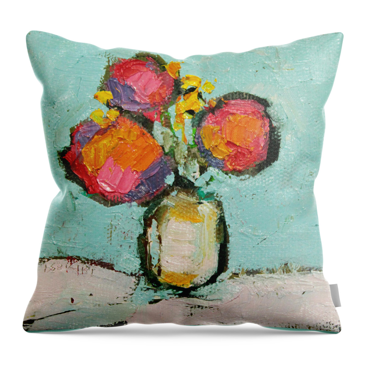 Oil Throw Pillow featuring the painting Sweet Flowers by Becky Kim
