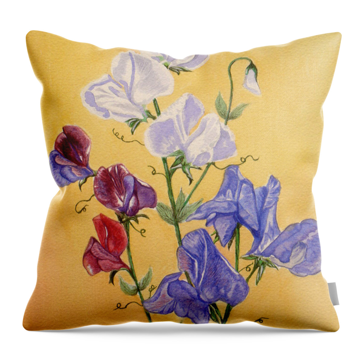 Flowers Throw Pillow featuring the painting Sweet Peas by Yvonne Johnstone