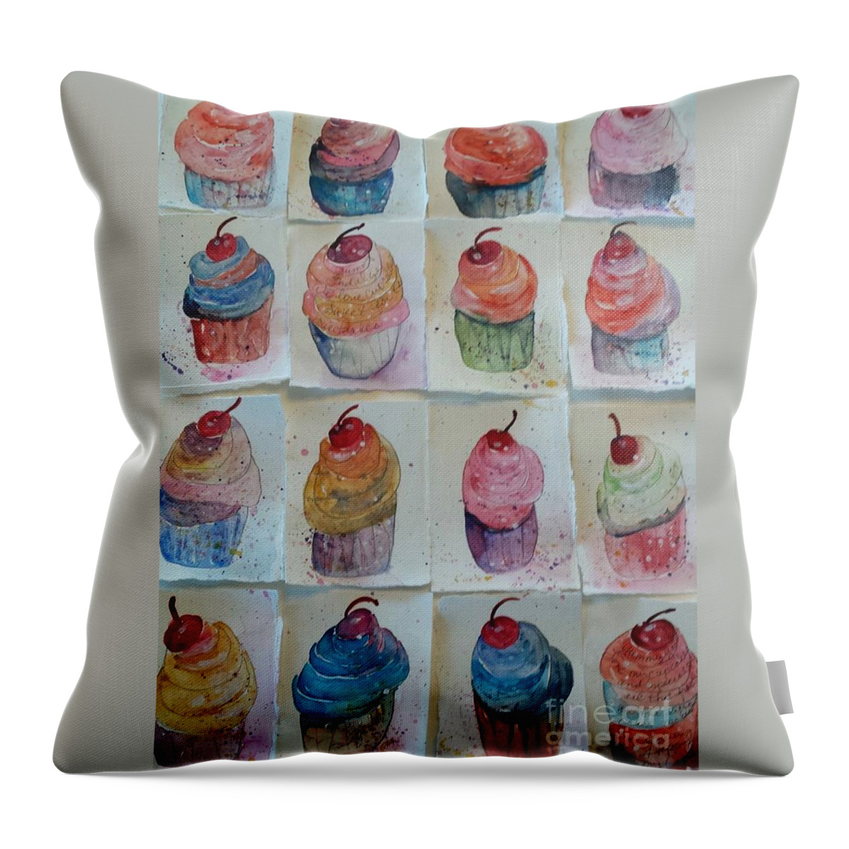 Cupcakes Throw Pillow featuring the painting Sweet Sixteen by Sherry Harradence