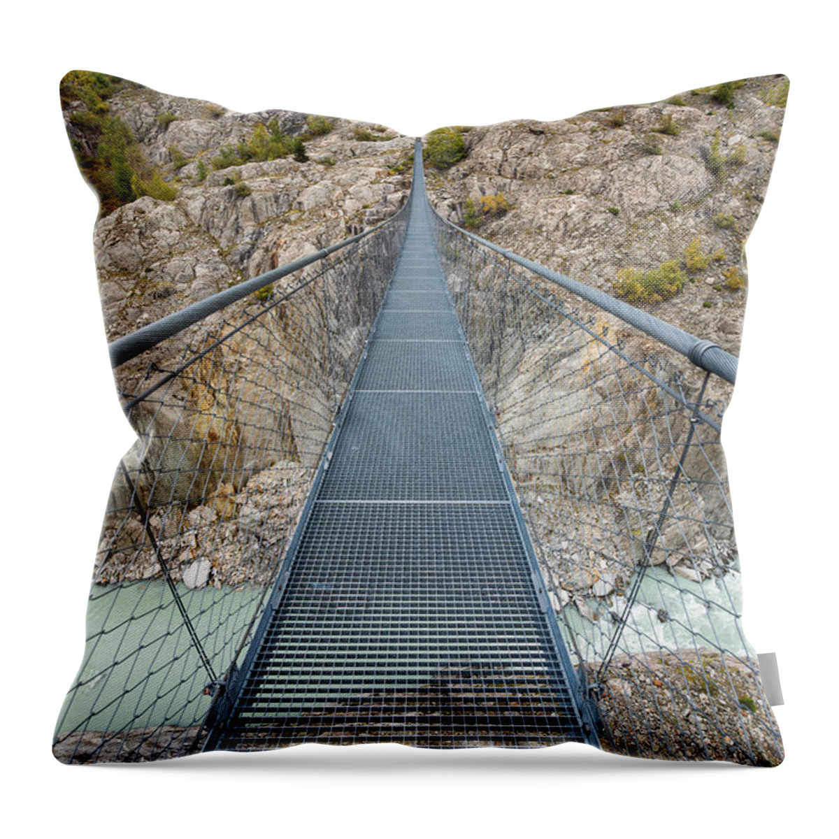 Swing Bridge Throw Pillow featuring the photograph Swing bridge Massaschlucht Swiss Alps Switzerland by Matthias Hauser