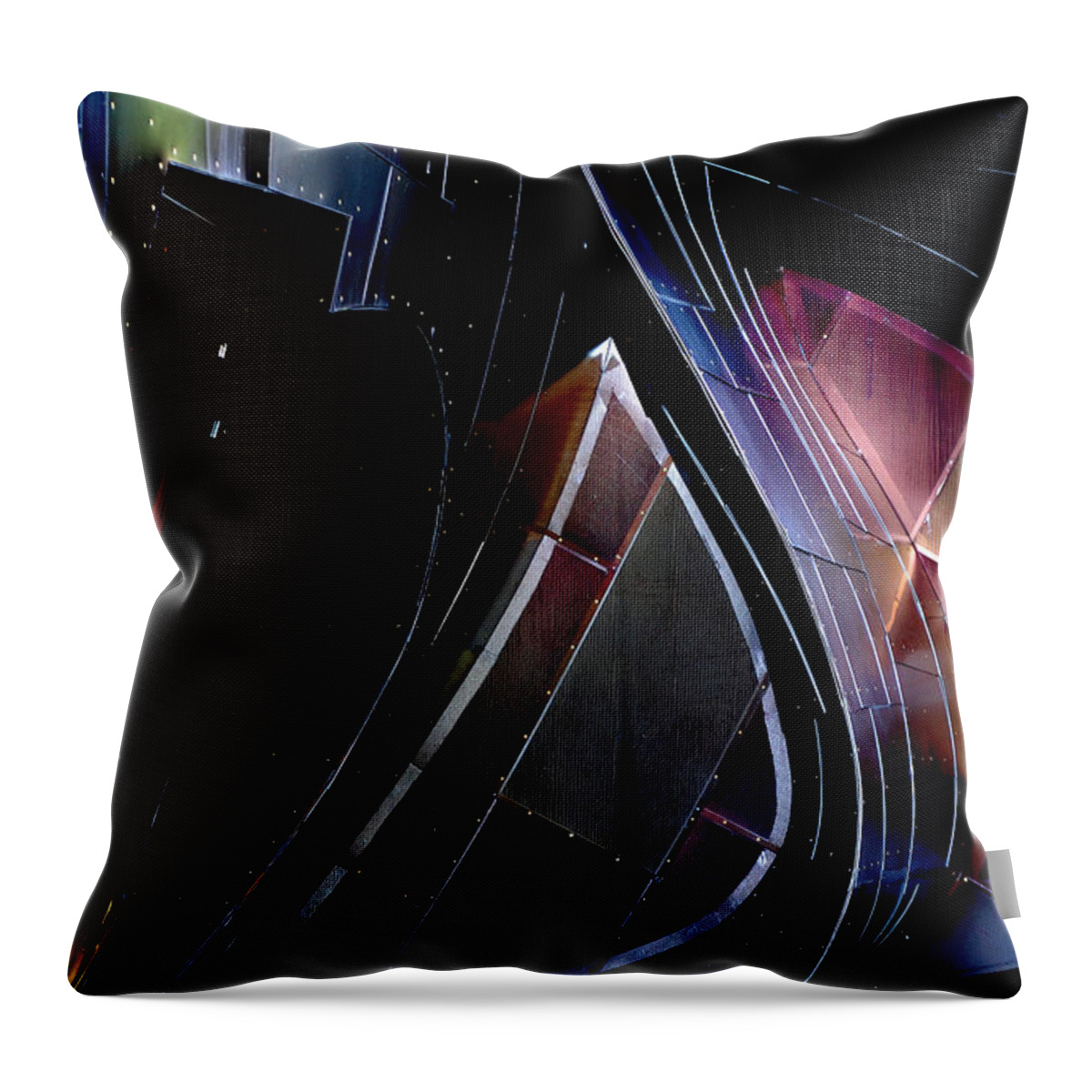 Swirling Shingles Copper Sunlight Purples Maroons Oranges Blue Violets Experience Music Project Building Exterior Seattle Wa Throw Pillow featuring the photograph Swirling Shingles by Holly Blunkall