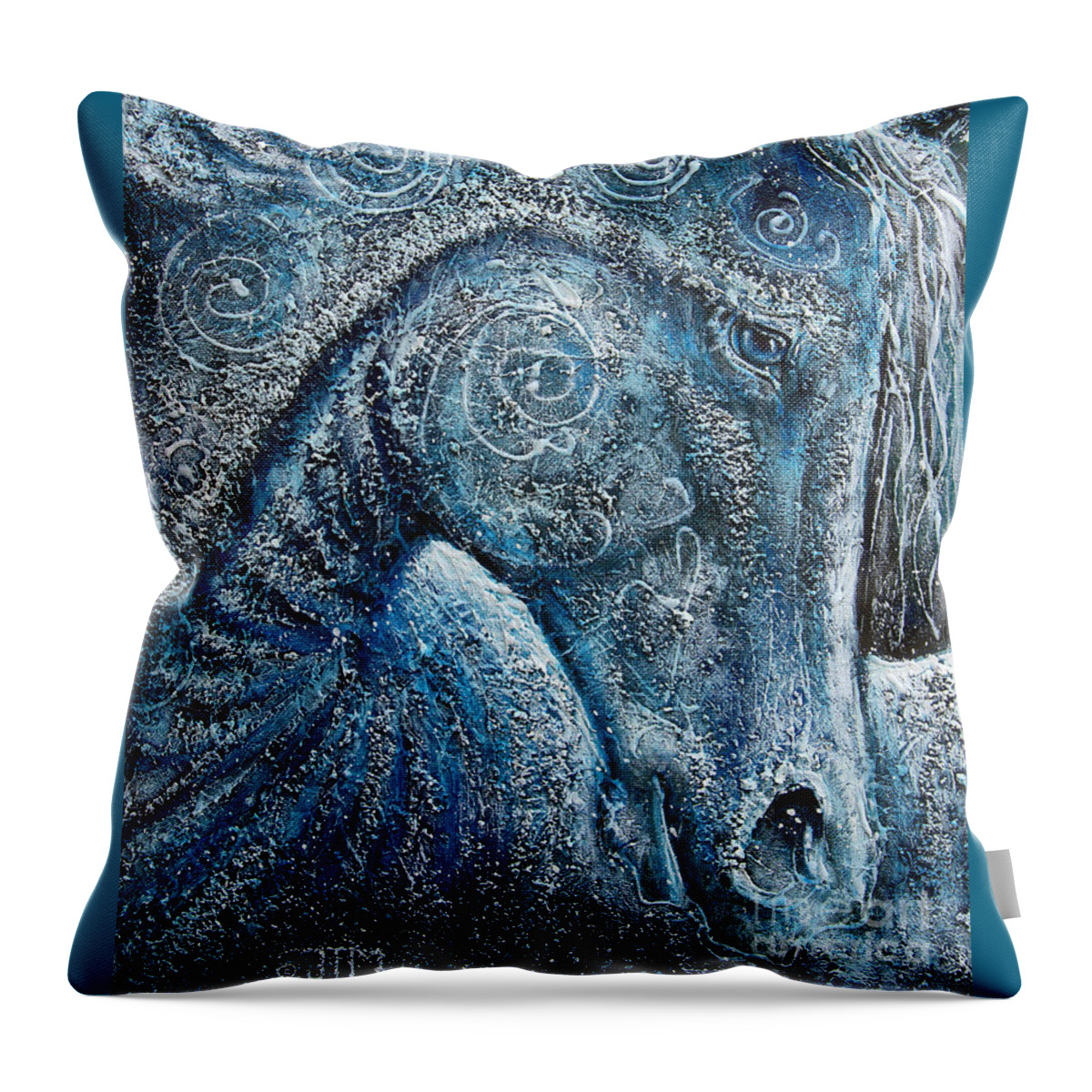 Horse Throw Pillow featuring the painting Swirling Spiraling Snow by Jonelle T McCoy