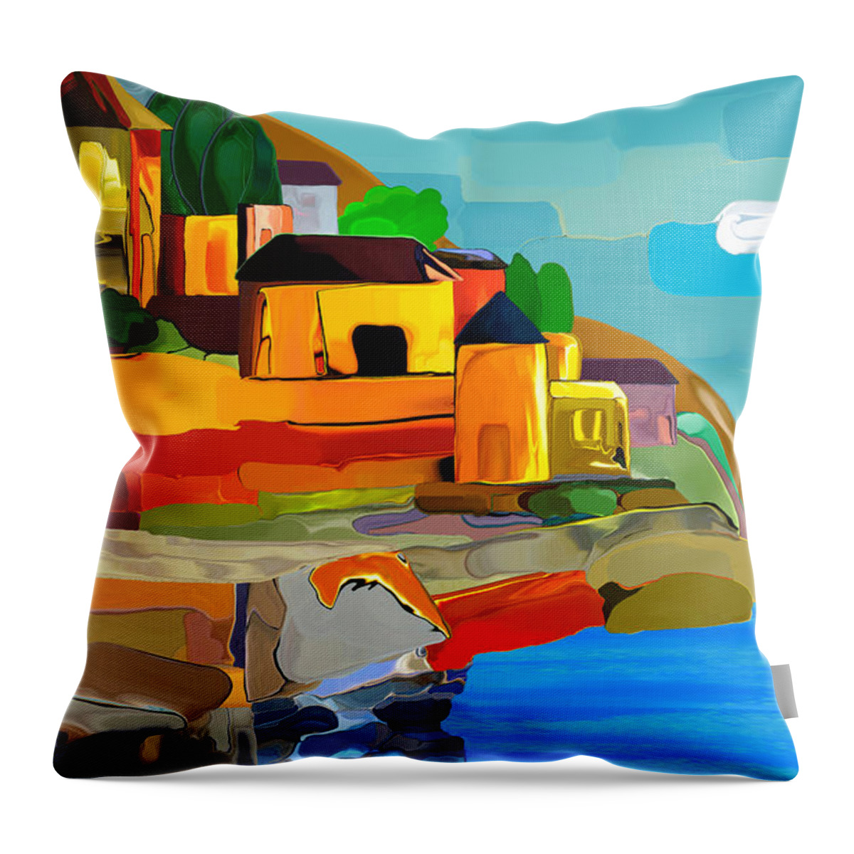 Village Painting Throw Pillow featuring the digital art Swiss Village by Haleh Mahbod