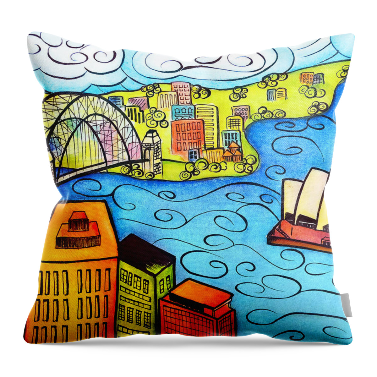 Sydney Throw Pillow featuring the painting Sydney Harbour by Oiyee At Oystudio