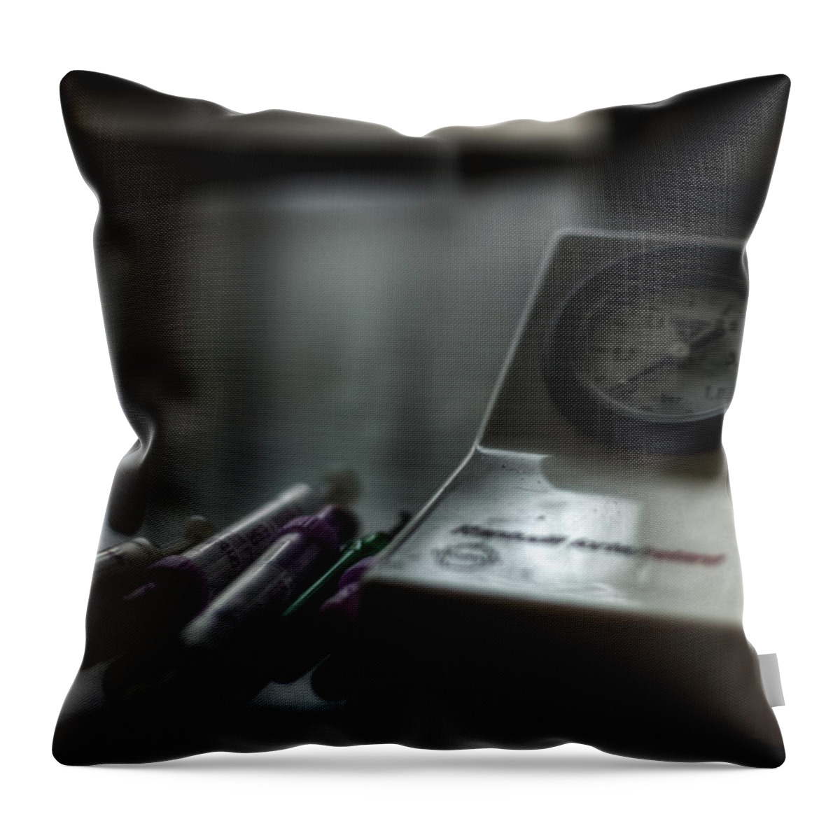 German Throw Pillow featuring the digital art Syringe and gauge  by Nathan Wright