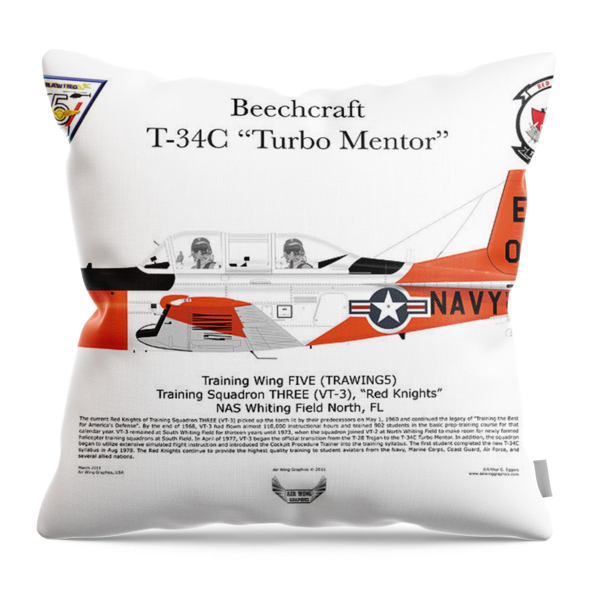 Beechcraft Throw Pillow featuring the digital art T-34C Turbo Mentor by Arthur Eggers