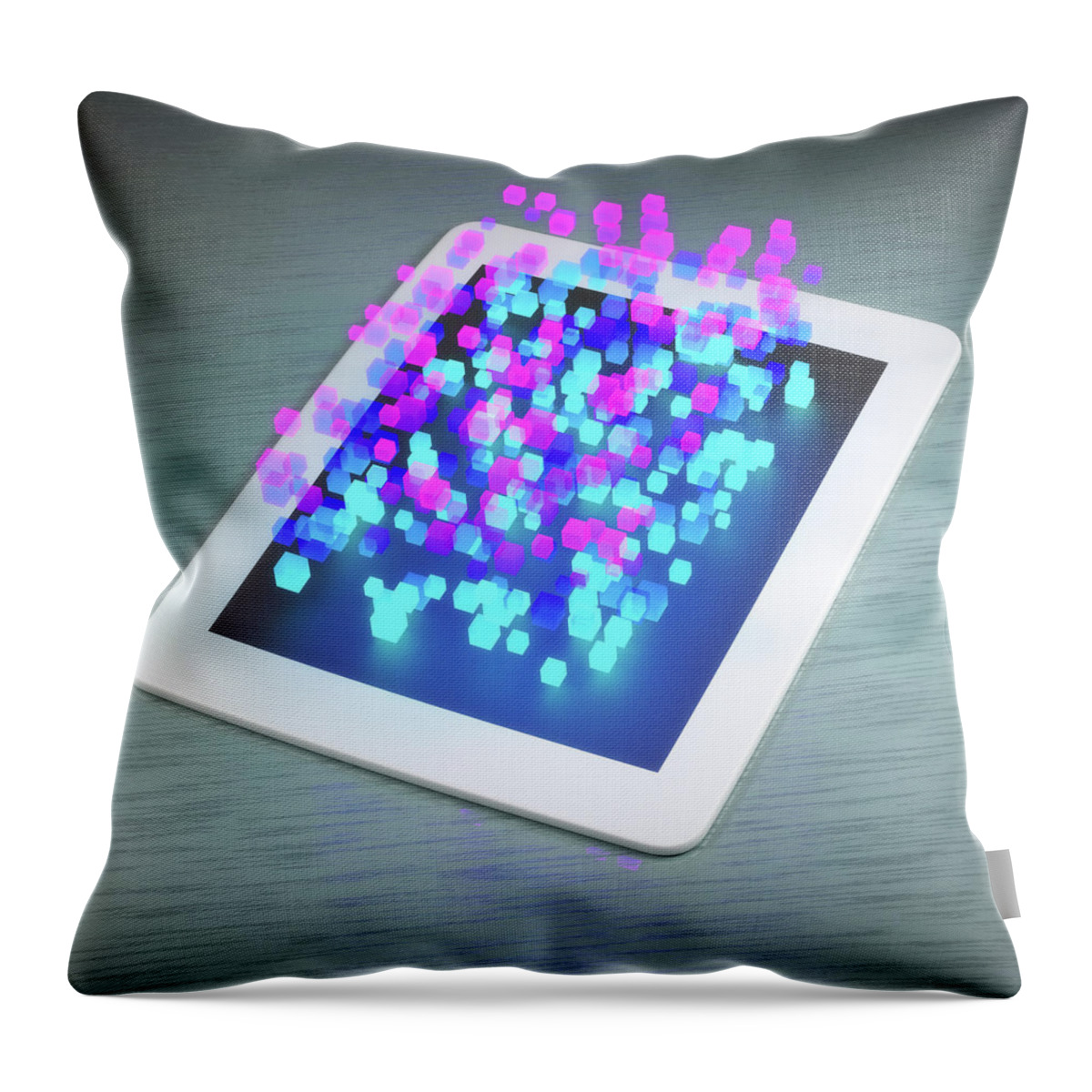 Block Shape Throw Pillow featuring the digital art Tablet With Three Dimensional Cubes by Maciej Frolow