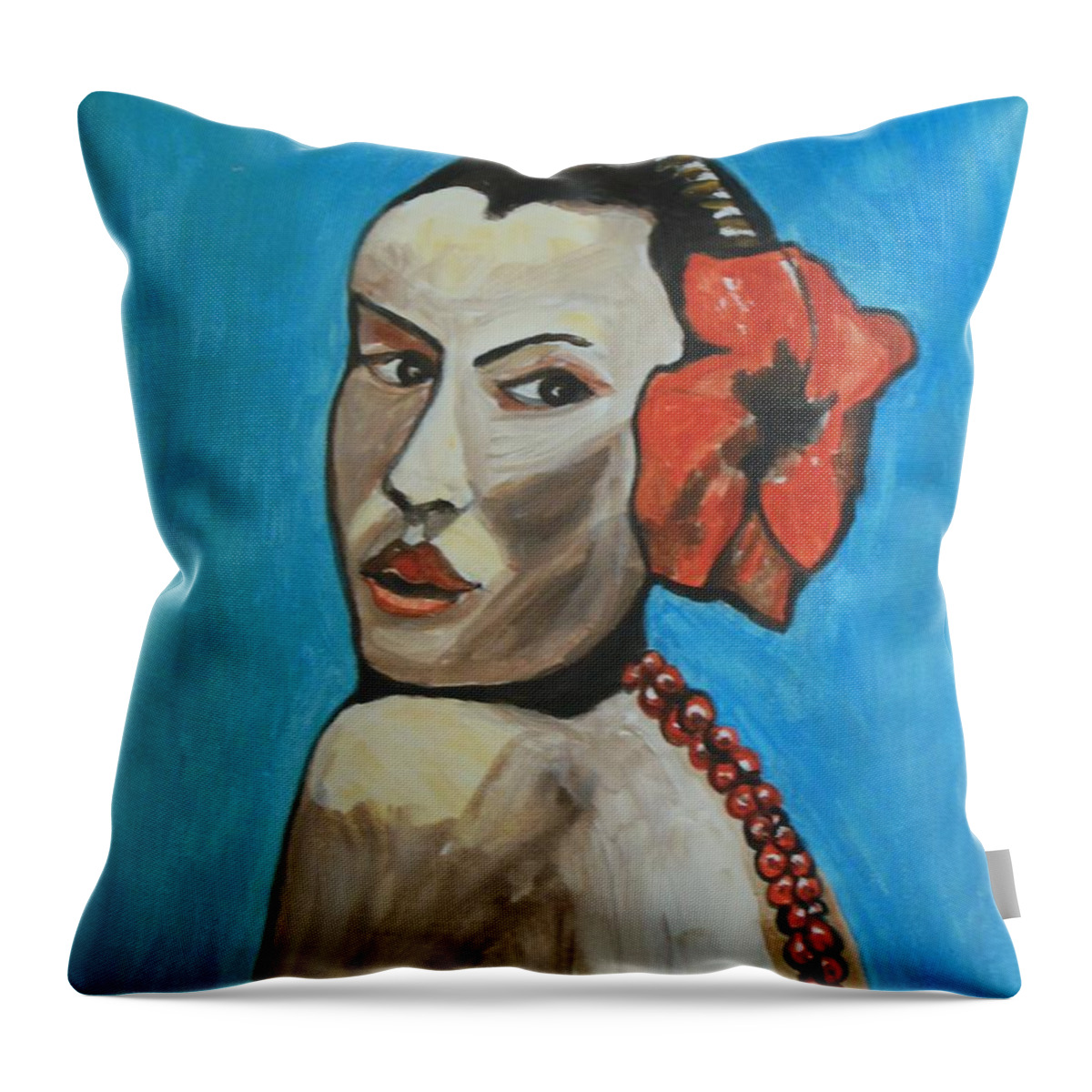 Tahiti Flower Girl Throw Pillow featuring the painting Tahiti Flower Girl by Esther Newman-Cohen
