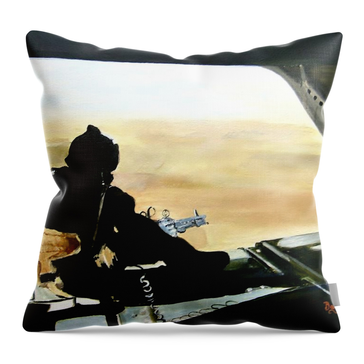 Afghanistan Throw Pillow featuring the painting Tail Gunner Helmland by Barry BLAKE