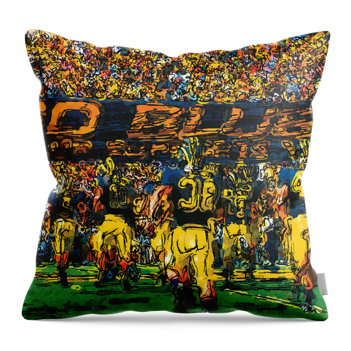 University Of Michigan Throw Pillow featuring the painting Take the Field by John Farr