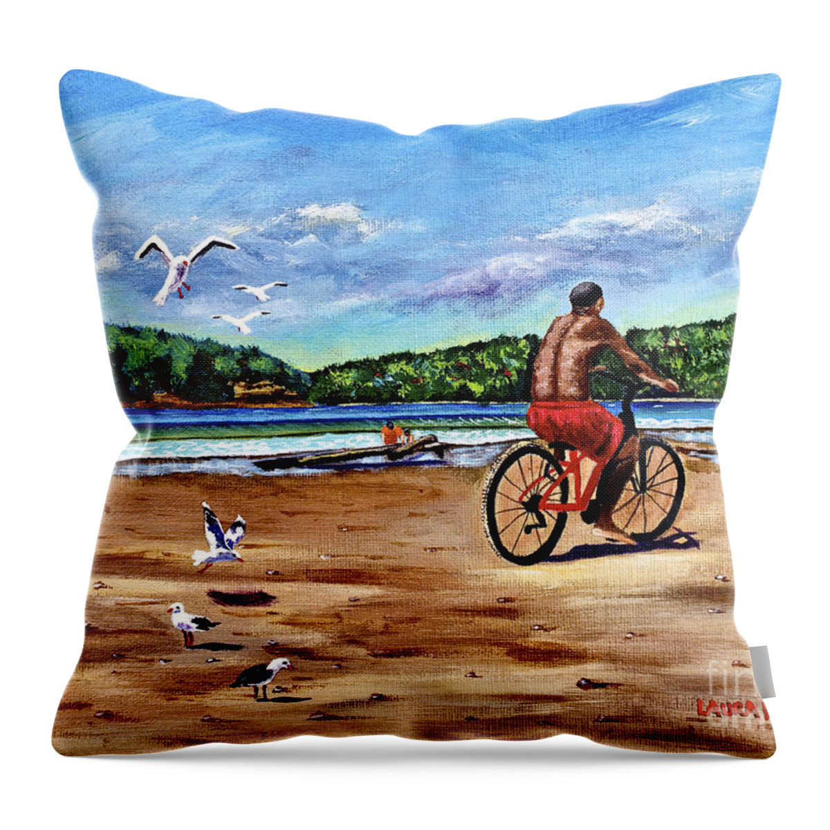 Seascape Throw Pillow featuring the painting Taking a Ride by Laura Forde