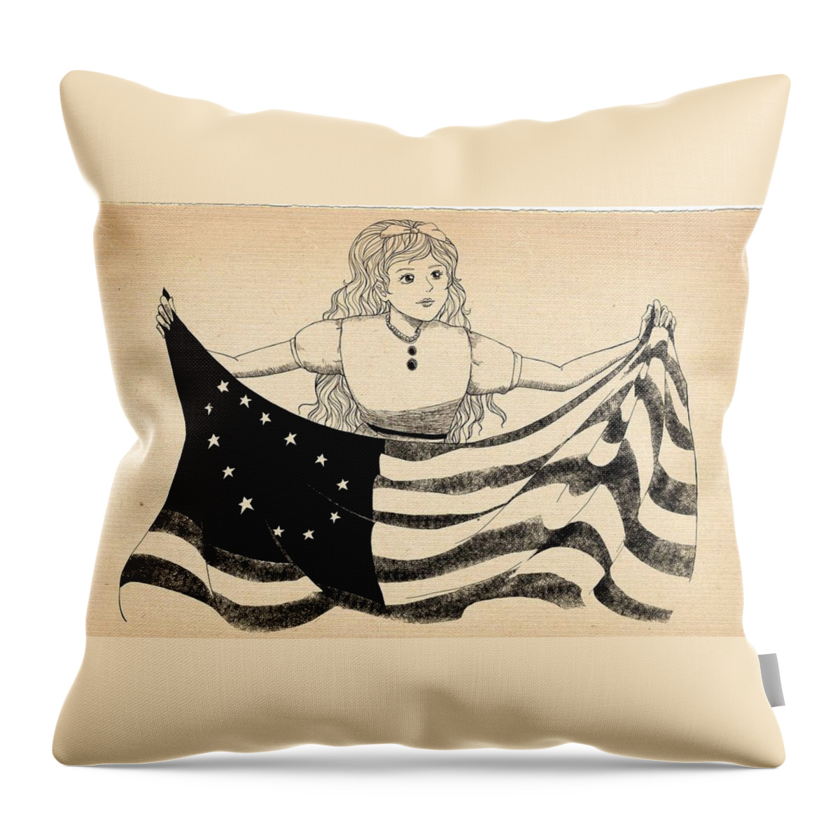 Wurtherington Throw Pillow featuring the drawing Tammy and the Flag by Reynold Jay