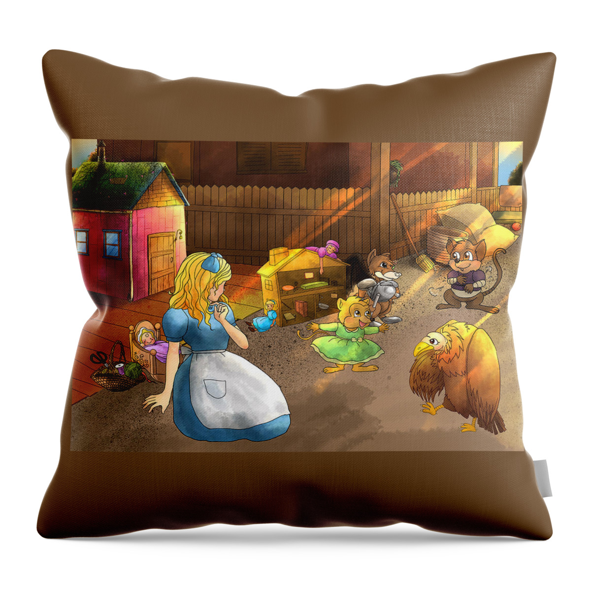  The Wurtherington Diary Throw Pillow featuring the painting Tammy and Friends in the Backyard by Reynold Jay