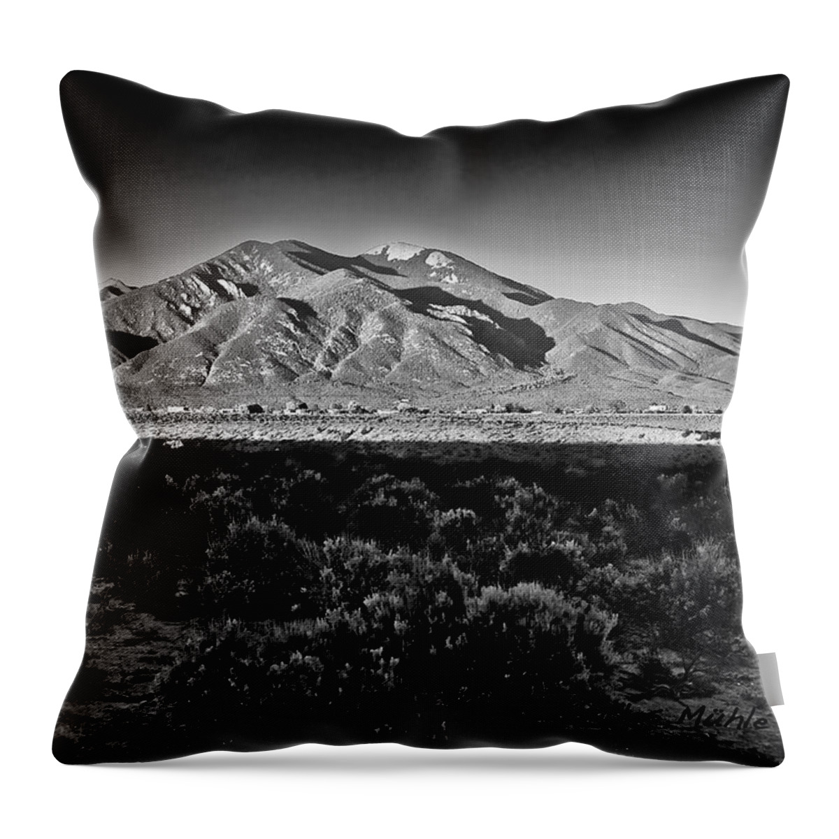Taos Throw Pillow featuring the photograph Taos in black and white X by Charles Muhle