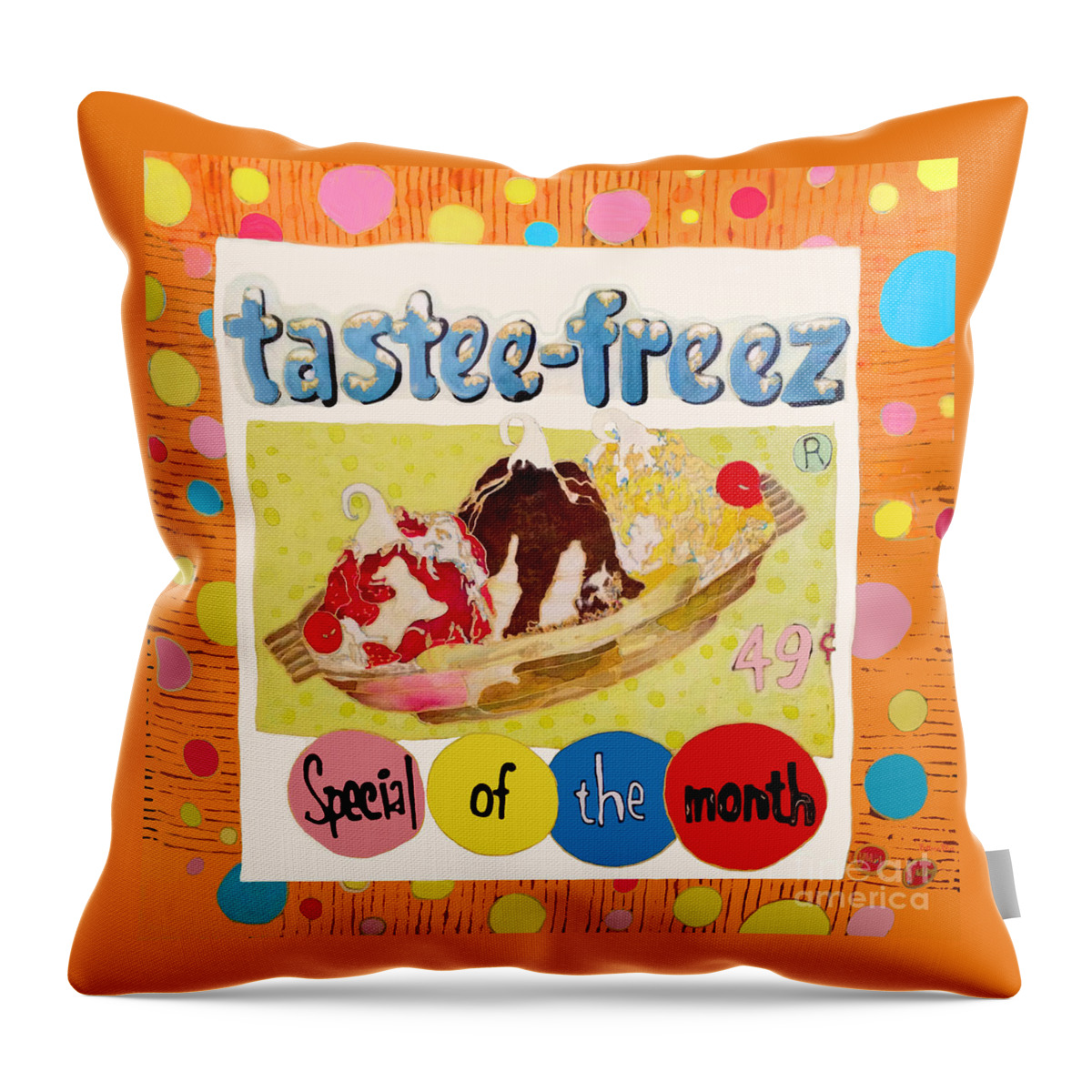 Dyes Throw Pillow featuring the painting Tastee Freez by Beth Saffer