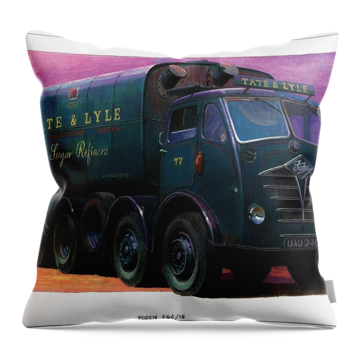 Lorry Throw Pillow featuring the painting Tate and Lyle Foden. by Mike Jeffries