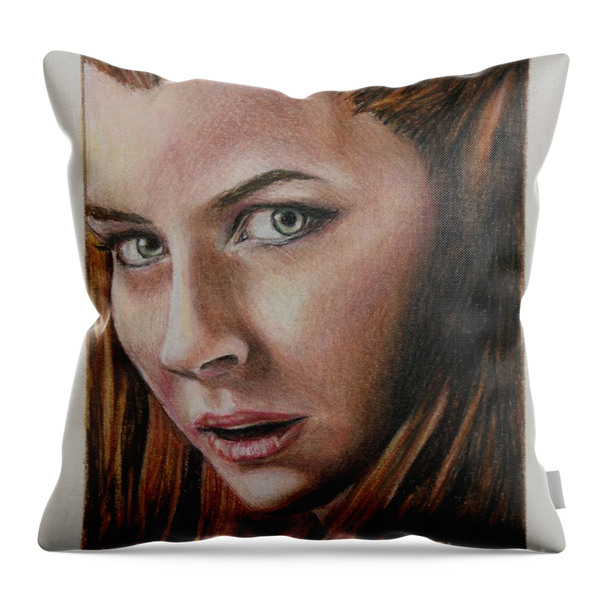Hobbit Throw Pillow featuring the drawing Tauriel / Evangeline Lilly by Christine Jepsen