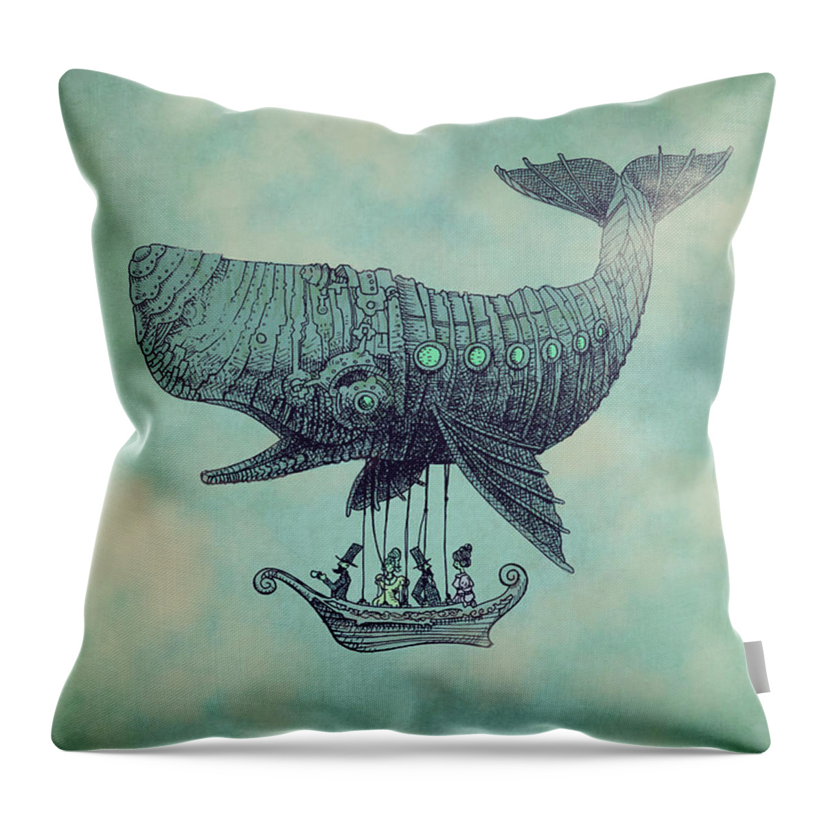 Whale Throw Pillow featuring the drawing Tea at Two Thousand Feet by Eric Fan