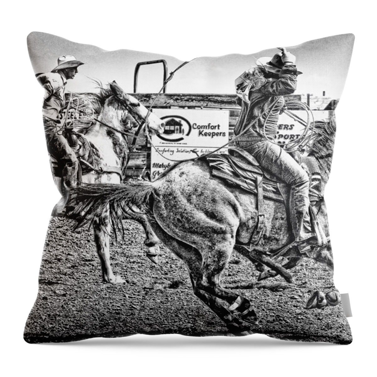 Animals Throw Pillow featuring the photograph Team Roping by Jim Thompson