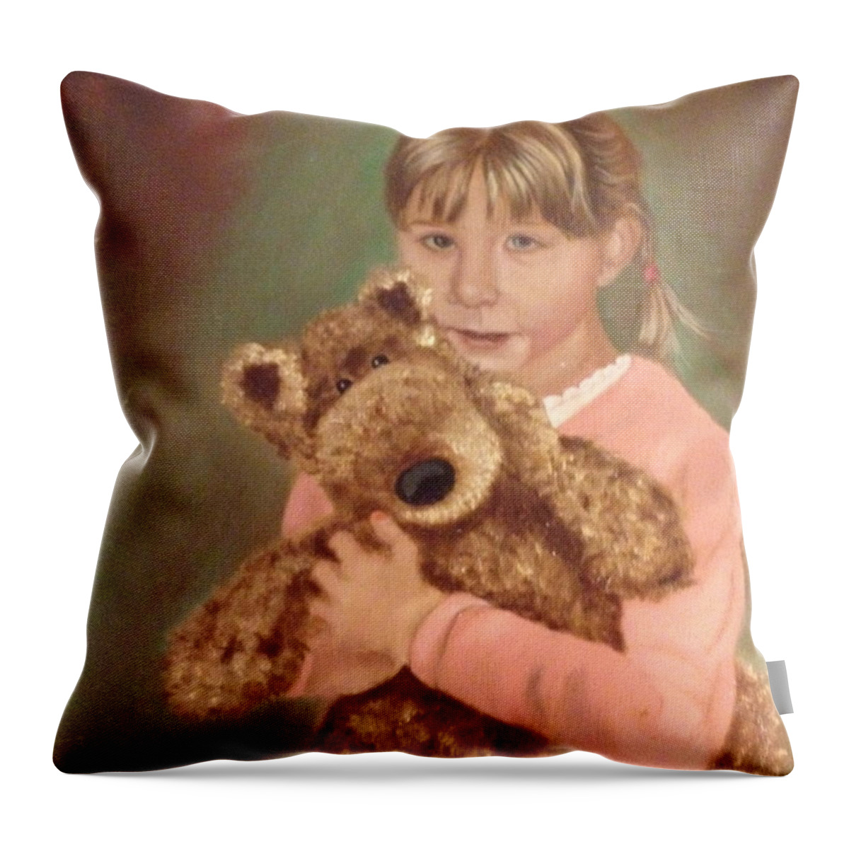 Children Throw Pillow featuring the painting Teddy Bear by Sharon Schultz