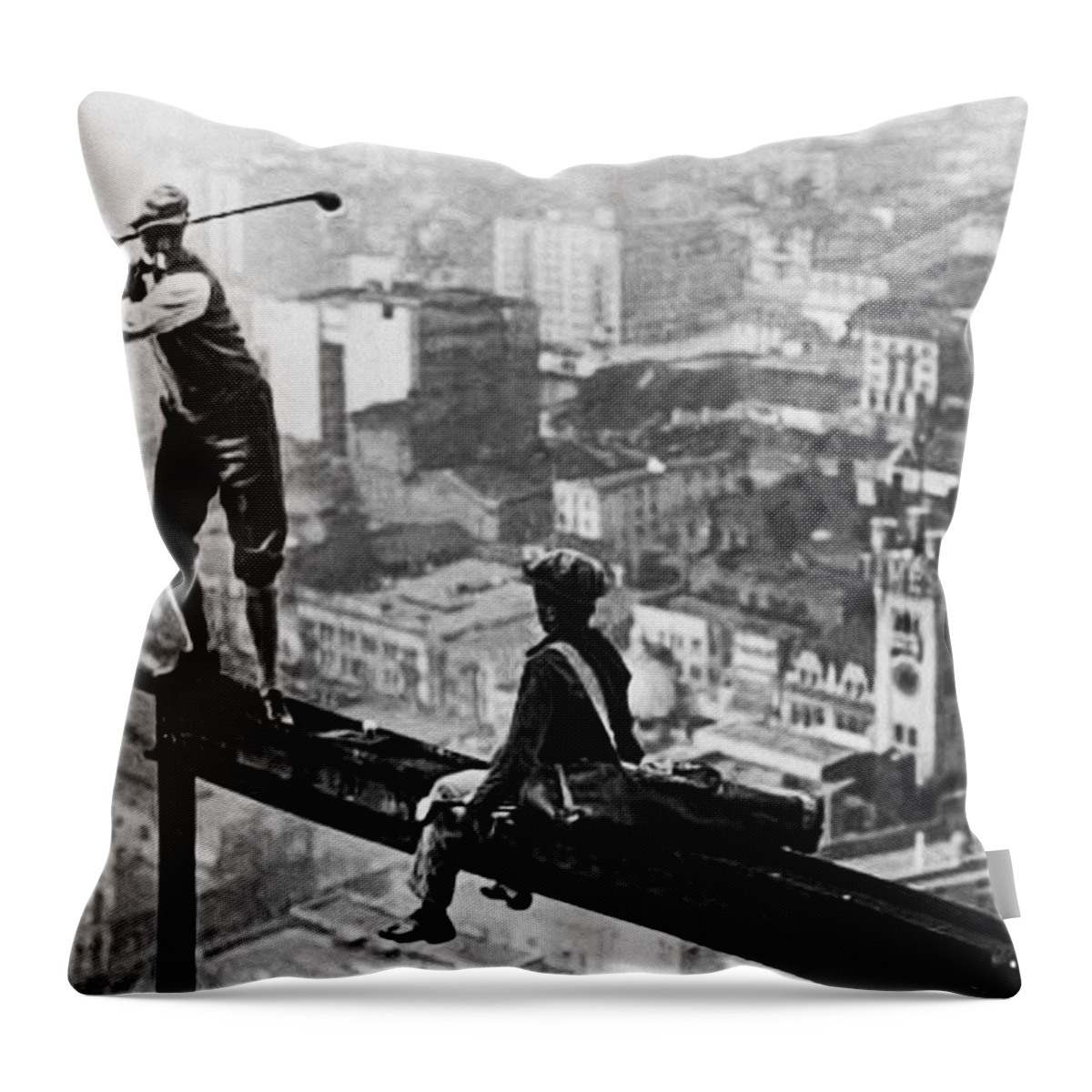 Tee Throw Pillow featuring the photograph Tee Time on a Skyscraper by Bill Cannon