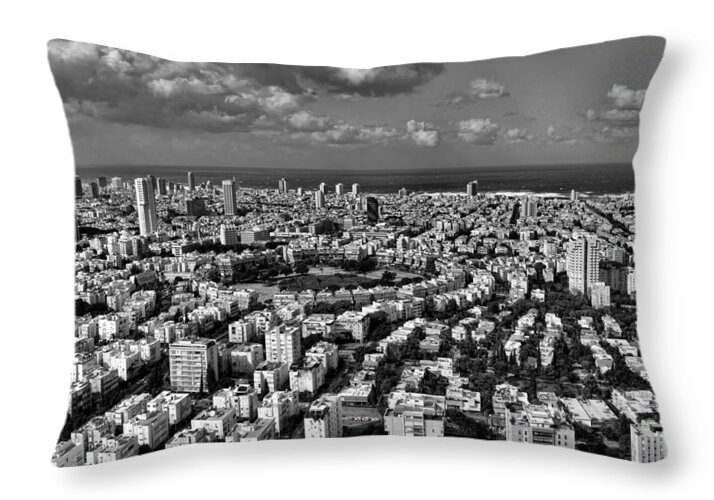 Israel Throw Pillow featuring the photograph Tel Aviv center Black and White by Ron Shoshani