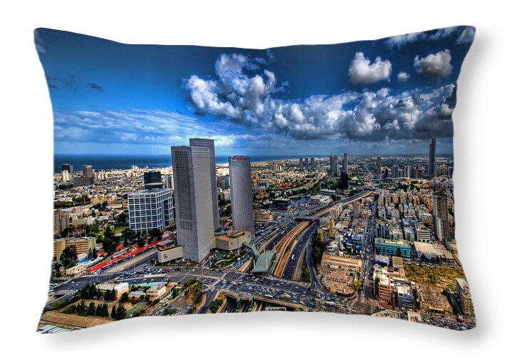 Israel Throw Pillow featuring the photograph Tel Aviv center skyline by Ron Shoshani