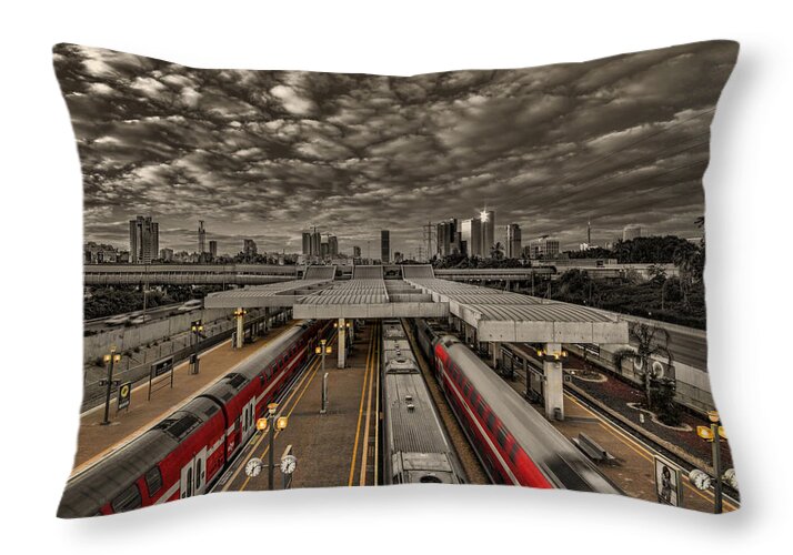 Israel Throw Pillow featuring the photograph Tel Aviv central railway station by Ron Shoshani