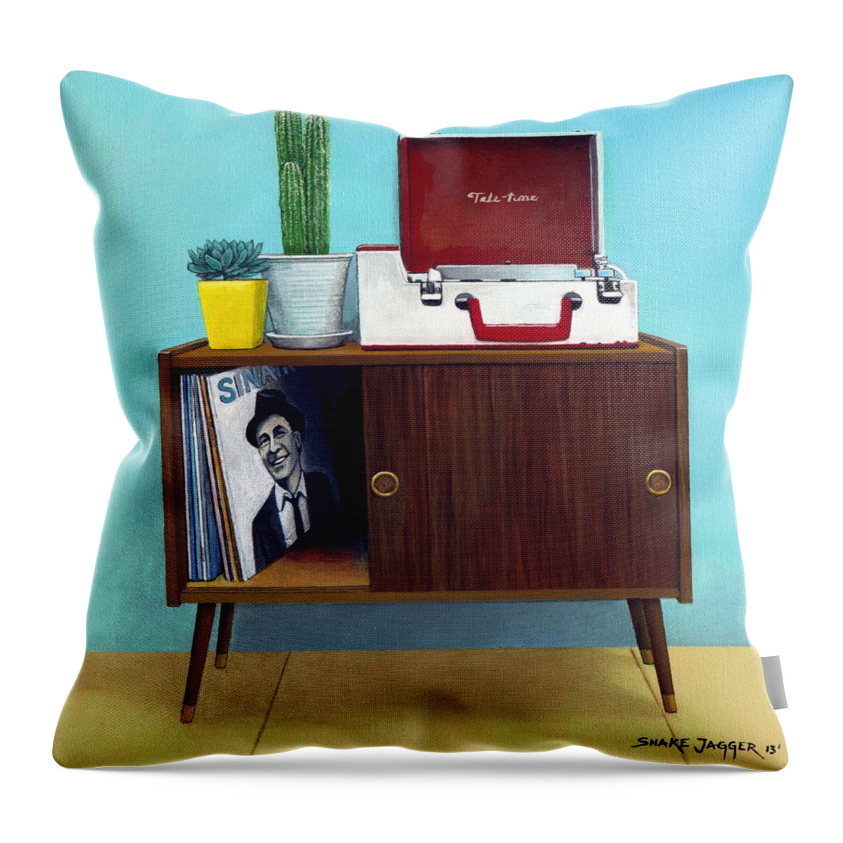 Mid Century Modern Throw Pillow featuring the painting Tele Tune Sinatra by Snake Jagger
