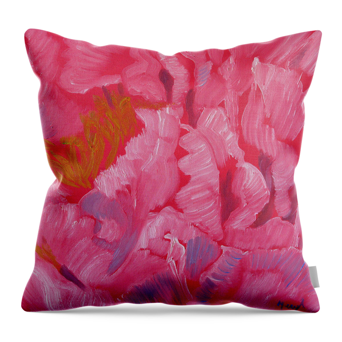 Floral Design Throw Pillow featuring the painting Frills of Petals by Meryl Goudey