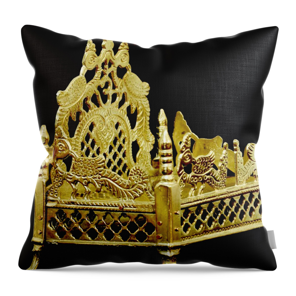 Brass Filigree Work Throw Pillow featuring the photograph Temple Art - Brass Handicraft by Ramabhadran Thirupattur